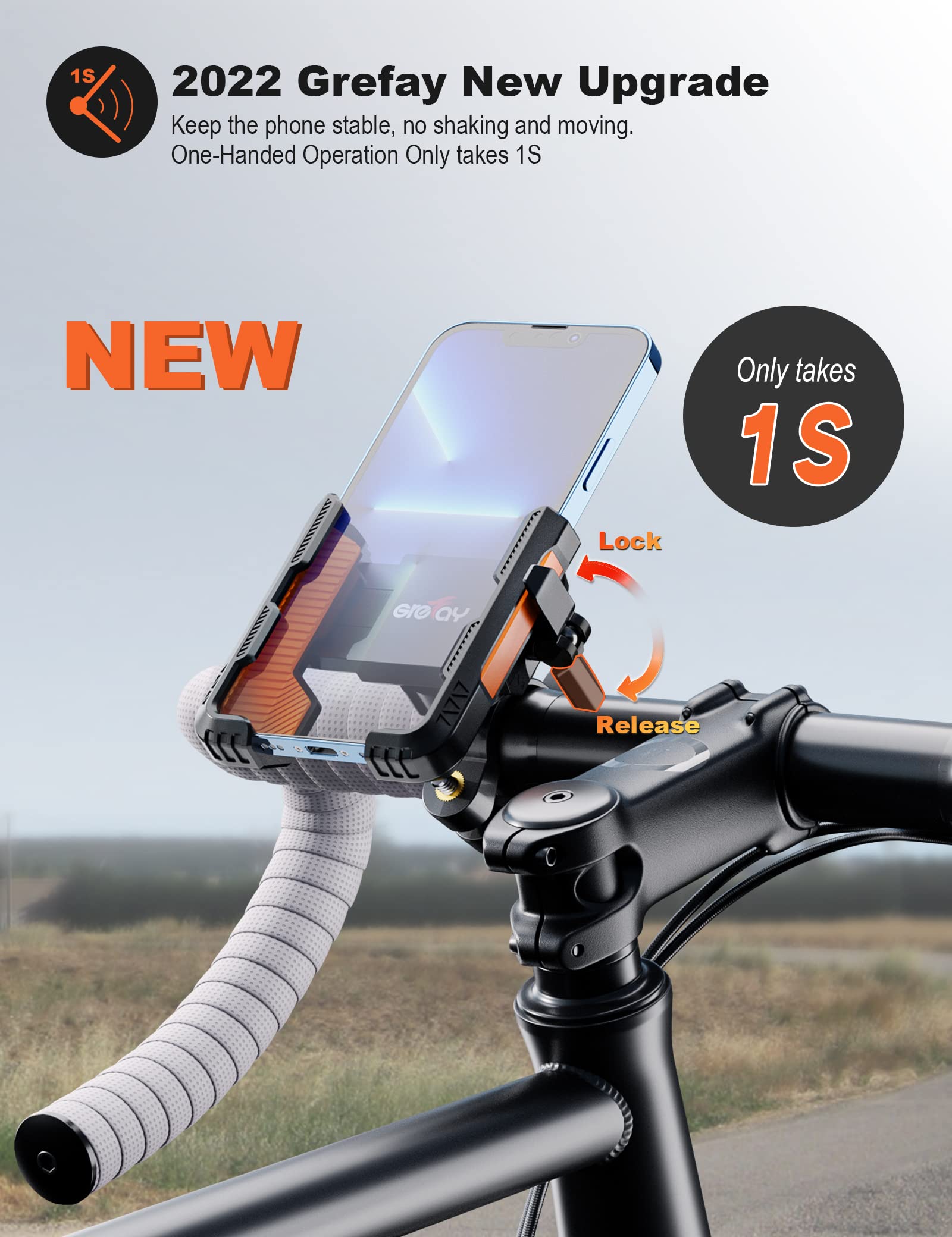 Grefay Bike Phone Mount【1S Quick Release】 Motorcycle Phone Mount Two Connectors for 20-40mm Handlebar 360° Rotatable Bicycle Motorcycle Scooter Suitable for 4.0