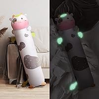 Long Cow Plush Body Pillow, 44” Luminous Light Up Cow Stuffed Animals Kawaii Night Light Plushies Pillow Glow in The Dark Gift for Girls Boys