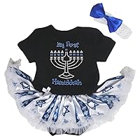 Petitebella My First Hanukkah Black Bodysuit Blue White Stripe Baby Dress Nb-18m