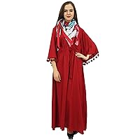 Bimba Women's Pom Pom Bell Sleeves Casual Loose Maxi Dress with Scarf