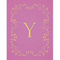 Y: Modern, stylish, capital letter monogram ruled composition notebook with gold leaf decorative border and baby pink leather effect. Pretty with a ... use. Matte finish, 100 lined pages, 8.5 x 11.
