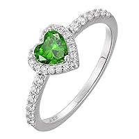YL 925 Sterling Silver Engagement Rings Halo Love Heart Band Heart Cut 5MM Birthstone Jewelry for Women