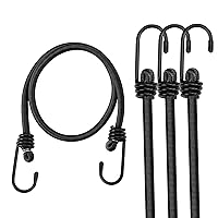 WORKPRO 24 Inch Bungee Cord with Hooks, 4 Pack Superior Rubber Heavy Duty Straps Strong Elastic Rope for Outdoor Tent, Luggage Rack, Camping, Cargo, RV, Bike, Transporting, Storage, Black