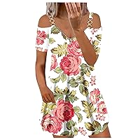 Spring Dresses for Women 2024 Maxi Pink, Printed Cotton Imitation Off The Shoulder Dress Womens Casual Summer