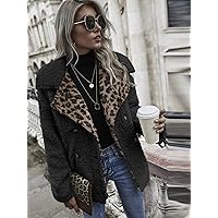 BOBONI Women's Jackets Autumn Leopard Print Double Button Teddy Coat Lightweight Fashion (Color : Black, Size : Small)
