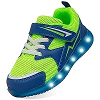 Green Light Up Shoes for Boys Toddler Blue Tennis Velcro(Green Size 7)