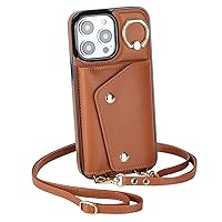 YEXIONGYAN-PU Leather Case for iPhone 14 Pro Max/14 Plus/14 Pro/14 with Card Slots and Cash Slots Zipper Wallet with Shoulder Strap and Wrist Rope for Women (Brown,14 Plus)