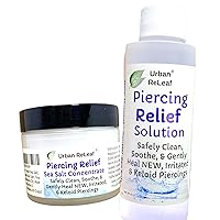 Set of Urban ReLeaf Piercing Relief Solution & Sea Salt Concentrate ! Gentle, Effective Aftercare and Refill Salts. Fast Help for Irritated, Keloid, Fussy & Problem Piercings, 100% Natural Soothing