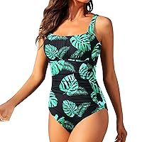 Women's One Piece Tummy Control Swimsuits Slimming Bathing Suit Support Full Coverage Square Neck 1 Piece Swimwear