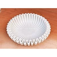 SWADESHI BLESSINGS HandCrafted Marble Ruffle Bowl/Antique Scallop Bowl/Fruit Bowl/Vintage Ring Dish/Decorative Flower Bowl/HouseWarming Gift/Wedding Gifts/Urli (12 Inches)
