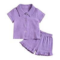 Toddler Baby Girls Bubble Cotton Double Layer Wrinkle Shirt Ruffle Shorts Set Easter Outfit 4t Girl