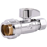 SharkBite 1/2 x 3/8 Inch Compression Straight Stop Valve, Quarter Turn, Push to Connect Brass Plumbing Fitting, PEX Pipe, Copper, CPVC, PE-RT, HDPE, 23037-0000LF