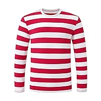 Men's Long Sleeve Striped T-Shirt Causal Crewneck Shirt