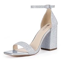 IDIFU IN4 High Chunky Block Heels Square Open Toe Ankle Strap Heeled Sandals Wedding Bridal Prom Dance Summer Dressy Comfortable Sexy Trendy Bride Bridesmaid Dress Shoes Cute Thick Women Heels