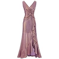 BeryLove Prom Dress for Women Wedding Guest Formal Sparkly Evening Party Elegant V Neck Sleeveless Split Midi Cocktail Dress
