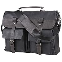 Leather Messenger Bag for Men, 17.3 Inch Vintage PU Leather Laptop Bag Briefcase Satchel, Large Messenger Bag Water Resistant Mens Work Bag (Black)