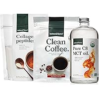 Natural Force Organic Clean Coffee, Collagen Peptides, and Pure C8 MCT Oil Bundle – Toxin Free Coffee, Grass Fed Collagen, & MCTs - Non-GMO, Keto, & Paleo - 12 Oz, 11.7 Oz, 32 Oz