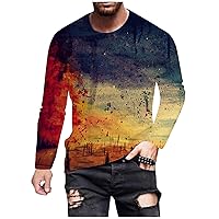 Mens Long Sleeve T-Shirt Hip Hop Graphic Printing Slim-Fit Crew Neck Casual Tops 3D Tie Dye Tee Shirts Blouse