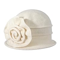 Women Wool Cloche Bucket Hat 1920s Vintage Dress Winter Hats with Flower Accent