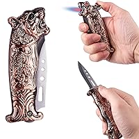 Jet Torch Lighter, Windproof Lighter Tiger Cool Design for Gift, Exquisite Packaging, Refillable Butane Lighters,Suitable for Festival,Birthday, Candle, Gifts for Men (Tiger)