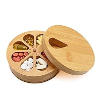Medicine Organizer Wood Daily Weekly, Travel Pill Organizer and Pill Holder, Vitamin Medicine Pill Organizer Case Box, Pill Box Day, Improved Design with Days of The Week and Solid Wood Lid