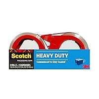 Scotch Heavy Duty Shipping Packing Tape, Clear, Shipping and Packaging Supplies, 1.88 in. x 54.6 yd., 2 Tape Rolls with 2 Dispensers