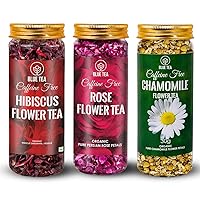 BLUE TEA - Hibiscus (1.76 Oz) + Rose Petals (0.88 Oz) + Chamomile (1.05 Oz) || FRESHEST HERBAL TEA || Caffeine Free - Gluten Free - Non-GMO - Recycled Food Grade Pet Jar