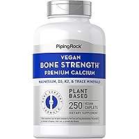 Piping Rock Bone Strength Algae Supplement | 250 Caplets | Plant Based Calcium with Vitamin K2, D3, Magnesium | Vegan, Non-GMO, Gluten Free