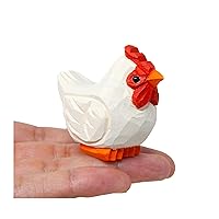 White Hen Miniature Wood Chicken Bird Art Statue Mini Carved Ornament Figurine Small Farm Animals Collectible