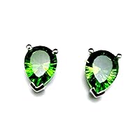 E60709P Classic Mt St Helens Green Helenite May Birthstone Sterling Silver Pear Shape Studs Earrings