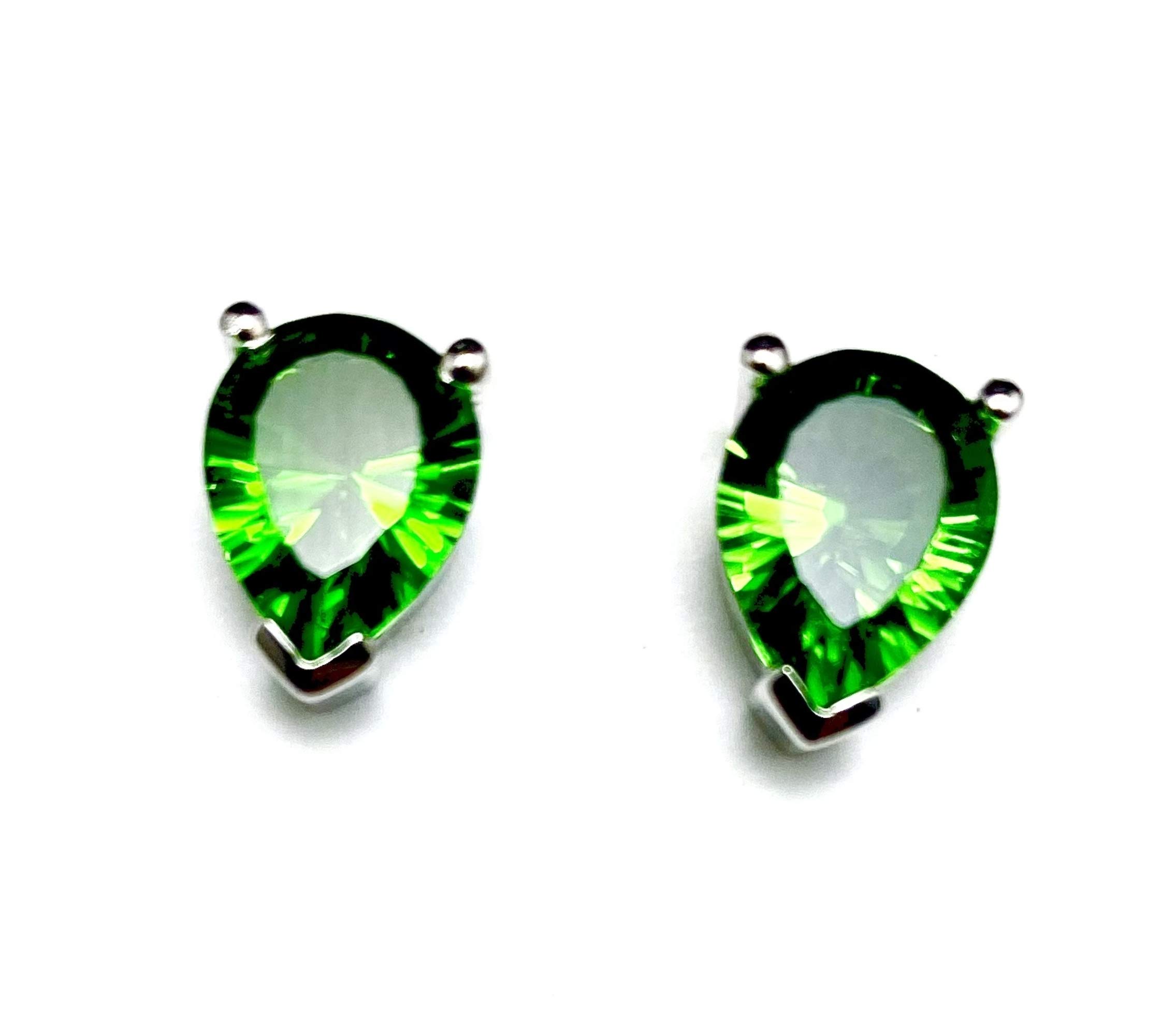 E60709P Classic Mt St Helens Green Helenite May Birthstone Sterling Silver Pear Shape Studs Earrings