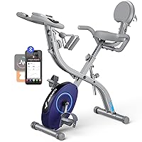 MERACH Folding Exercise Bike, 4 in 1 Magnetic Stationary Bike for Home with 16-Level Resistance, Exclusive APP, 300LB Capacity and Large Comfortable Seat Cushion