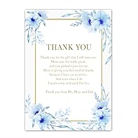 30 Thank You Cards Floral Blue Gold Baby Shower Personalized Photo Paper