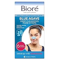 Bior Blue Agave Pore Strips, Nose Strips for Combination Skin, with Instant Blackhead Removal and Pore Unclogging, 6 Count, features C-Bond Technology, Oil-Free, Non-Comedogenic Use