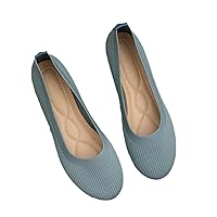 Women's Ballet Flats Round Toe Walking Flats Fashion Slip On Work Shoes Knitted Flats Shoes for Woman Soft Lightweight