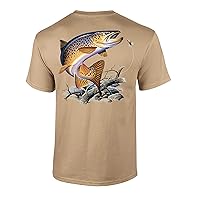 Fishing Brown Trout Adult Short Sleeve T-Shirt-Tan-XL