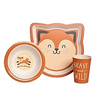 Pearhead Fox Baby Feeding Set, Includes Plate, Bowl, and Cup, Baby and Toddler Dinnerware Feeding Essentials, Baby Led Weaning, 12+ Months