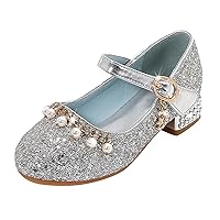 Little Girls Summer Sandals 2024 Trendy Crystal Sequins Bow Princess Dress Shoes Non Slip Pearl Strap Heels Kids Shoes