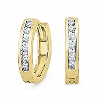 0.15 Ct. t.w. Round Brilliant Diamond Hoop Earrings Cubic Zirconia in 14K Yellow Gold Plated Silver