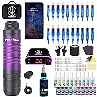 Tattoo Kit - Tattoo Pen Kit with Power Supply and foot Pedal,Rotary Tattoo Machine Kit Professional Complete with 20PCS Tattoo Cartridge Needles and 20 Pcs Tattoo inks for Beginner（POSEIDONTK033）