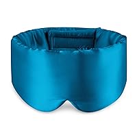 100% Mulberry Silk Sleep Mask Eye Mask for Man and Woman with Adjustable Headband, Full Size Large Sleep Mask & Blindfold for Total Blackout for All Night Sleep, Travel & Nap- Peacock Blue