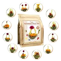 FullChea - Blooming Flowering Tea, 12 Unique Varieties - Flowering Tea in 12 Delicious Fruit Flavors - Gift For Tea Lovers, Christmas, Anniversary, Valentine, Birthday