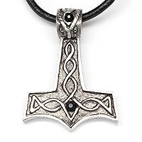 Pewter Thor's Hammer with 2 Swarovski Crystals for Birthday on Leather Necklace
