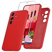 for Samsung Galaxy S24 Plus Case, Silicone Phone Case with 1 Screen Protector, Soft Anti-Scratch Microfiber Lining, Full Body Shockproof Slim Cover Support Wireless Charging, Red