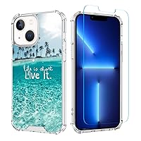 OOK Clear Case for iPhone 13 Case 6.1 Inch 2021, Beach Pattern Shockproof Clear Cover with Screen Protector for Men Women