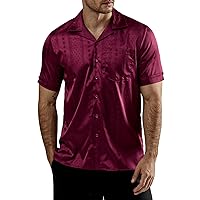 VATPAVE Mens Summer Jacquard Silk Shirts Casual Button Down Short Sleeve Hawaiian Shirt with Pocket