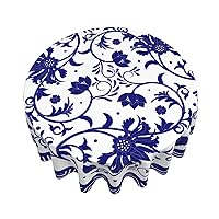 Blue and White Porcelain Paint Round Tablecloth Flower Table Cover Washable Tablecloths for Kitchen Dining Party Home Decor 60 inch