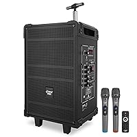 Pyle 10'' Portable Wireless Bluetooth Speaker System - Built-in Rechargeable Battery, Wireless Microphone, USB/Micro SD/FM - 600 Watt FM Radio with Digital LED Display, PWMA1099A,Black