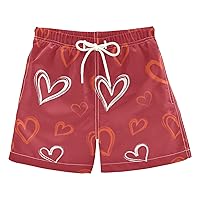 Valentine's Day Hearts Red Boys Swim Trunks Swim Kids Swimwear Board Shorts Beach Essentials