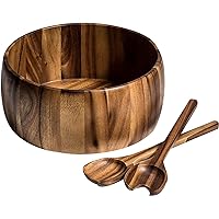 12-Inch Acacia Wood Extra Large Smooth Salad Bowl with Servers